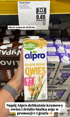 Napój owsiany Alpro delikatnie kremowy owies promocja w Dino