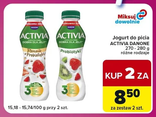 Jogurt do picia Activia Danone truskawka kiwi promocja w Carrefour Express