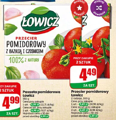 Przecier pomidorowy Łowicz z bazylią i czosnkiem promocja w Dino