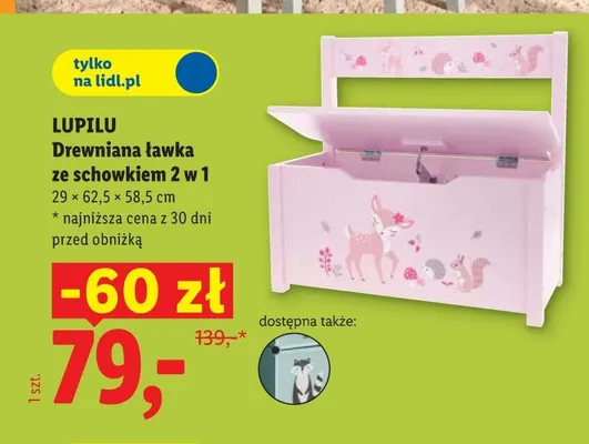 Drewniana ławka ze schowkiem 2 w 1 Lupilu 29x62,5x58,5 cm promocja w Lidl