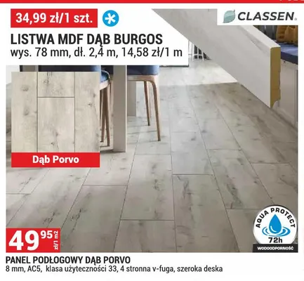 Listwa MDF Dąb Burgos wys. 78mm, dł. 2,4m promocja w Merkury Market