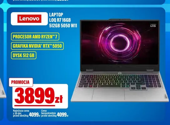 Laptop Lenovo Loq R7 16GB 512GB 5050 W11 promocja w RTV EURO AGD