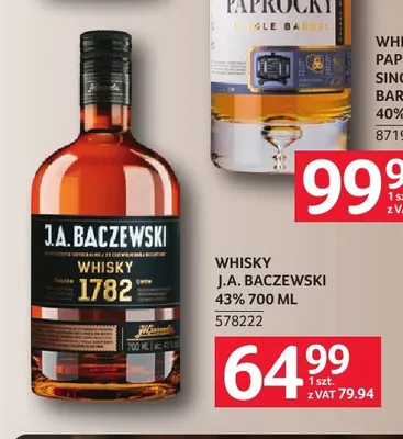 Whisky J.A. Baczewski 43% promocja w Selgros