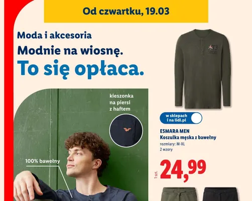 Koszulka męska z bawełny, 2 wzory promocja w Lidl