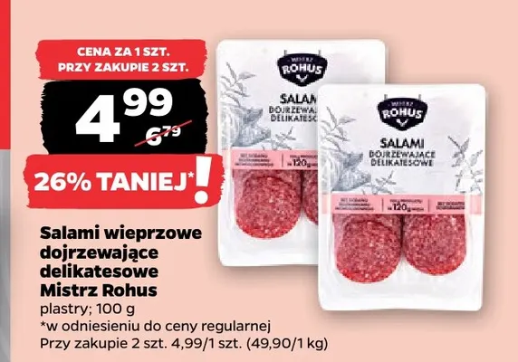 Salami wieprzowe dojrzewające delikatesowe Mistrz Rohus promocja w Netto