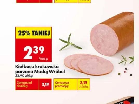 Kiełbasa krakowska parzona Madej Wróbel promocja w Biedronka