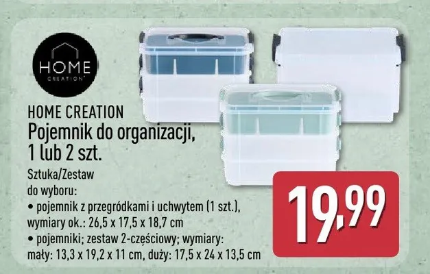 Pojemnik do organizacji HOME CREATION, 1 lub 2 szt., sztuka/zestaw, pojemnik z przegródkami i uchwytami (1 szt.), pojemniki, zestaw 2-częściowy promocja w Aldi