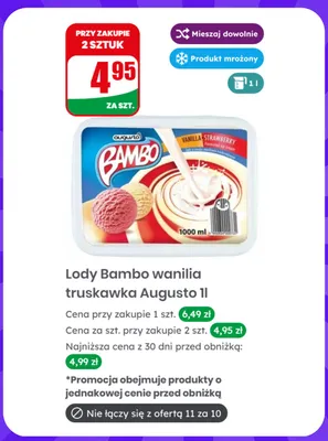 Lody Bambo wanilia truskawka Augusto promocja w Dino