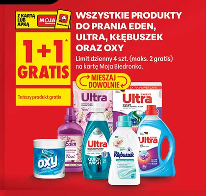 Produkty do prania Eden, Ultra, Kłębuszek oraz Oxy promocja w Biedronka