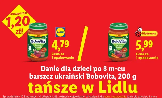 Danie dla dzieci po 8 m-cu barszcz ukraiński BoboVita promocja w Lidl
