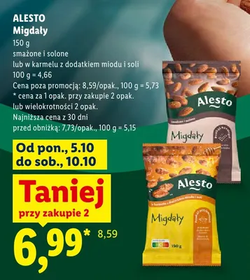 Migdały smażone i solone Alesto promocja w Lidl
