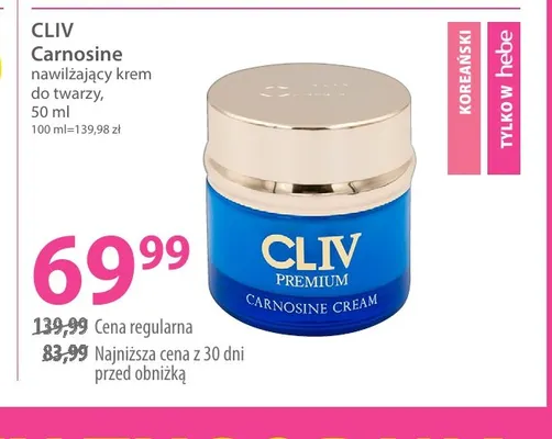 Nawilżający krem do twarzy CLIV Carnosine promocja w Hebe