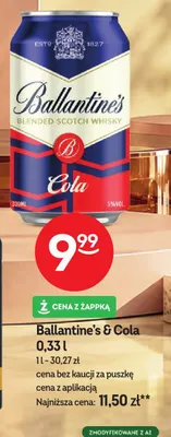 Drink Ballantine's & Cola promocja w Żabka
