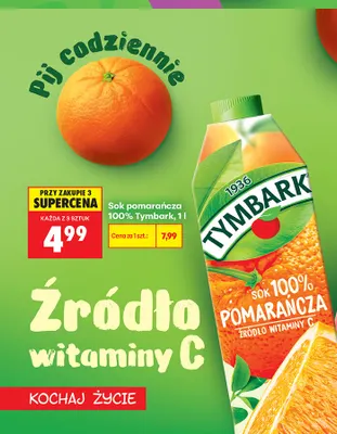 Sok pomarańcza Tymbark 100% promocja w Biedronka