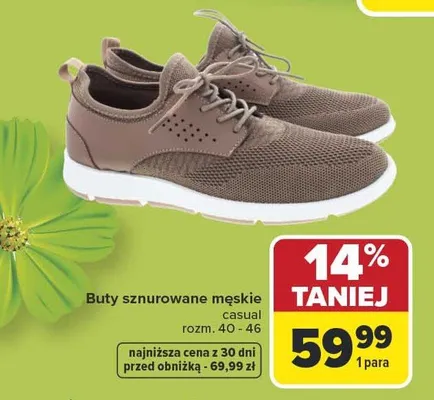Buty sznurowane męskie casual promocja w Carrefour