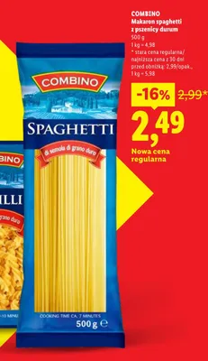 Makaron spaghetti Combino z pszenicy durum promocja w Lidl