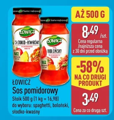 Sos pomidorowy słoik 500 g do wyboru: spaghetti, boloński, średnio kwaśny promocja w Aldi
