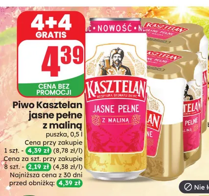 Piwo Kasztelan Jasne Pełne z Maliną promocja w Dino