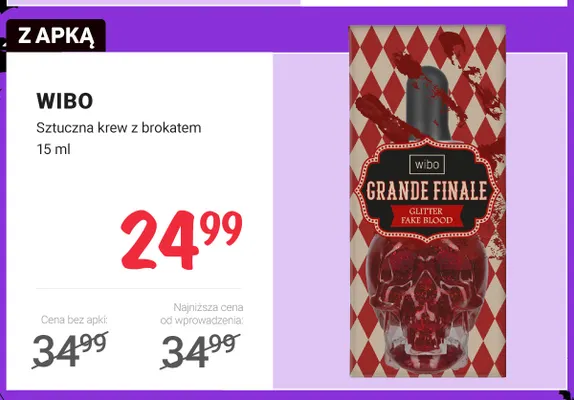 Sztuczna krew z brokatem Wibo promocja w Rossmann