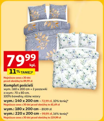 Komplet pościeli 160x200cm + 2 poszewki o wym. 70x80cm, 100% bawełny promocja w Auchan