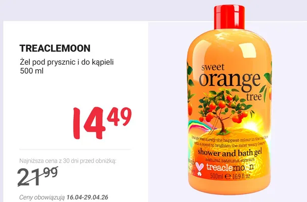 Żel pod prysznic i do kąpieli Treaclemoon Sweet Orange Tree promocja w Rossmann