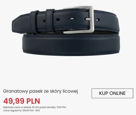 Granatowy pasek ze skóry licowej Ryłko promocja w Ryłko