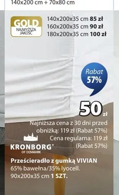 Prześcieradło z gumką Vivian Kronborg 140x200x35 cm promocja w Jysk