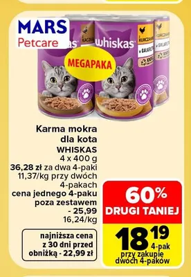 Karma mokra dla kota Whiskas 4-pak promocja w Carrefour