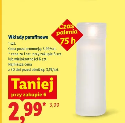 Wkłady parafinowe czas palenia 75h promocja w Lidl