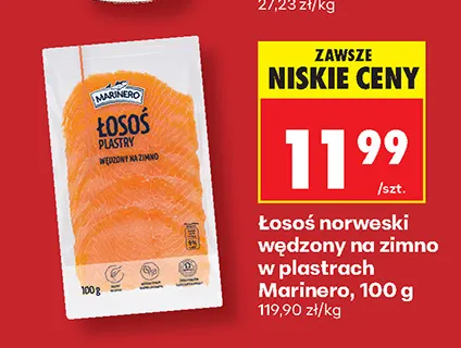 Łosoś norweski wędzony na zimno w plastrach Marinero promocja w Biedronka