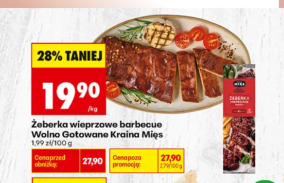 Żeberka wieprzowe barbecue Wolno Gotowane Kraina Mięs promocja w Biedronka