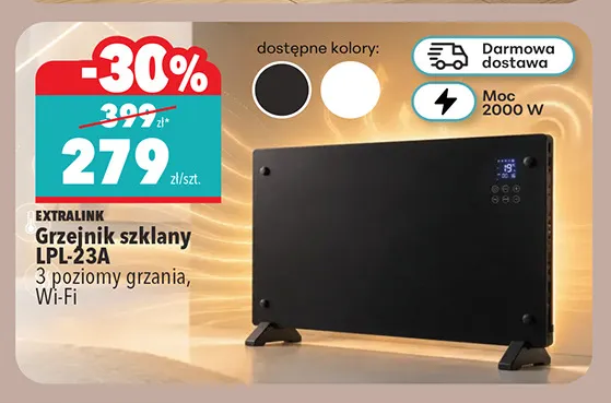Grzejnik szklany LPL-23A 3 poziomy grzania Wi-Fi Extralink promocja w Biedronka