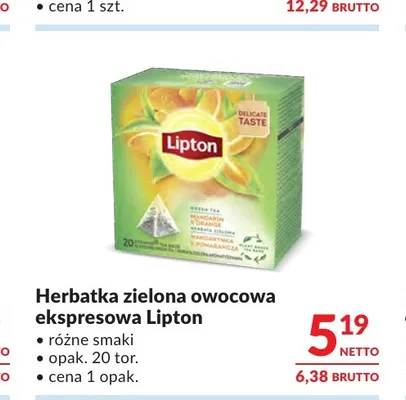Herbatka zielona owocowa ekspresowa Lipton promocja w Makro