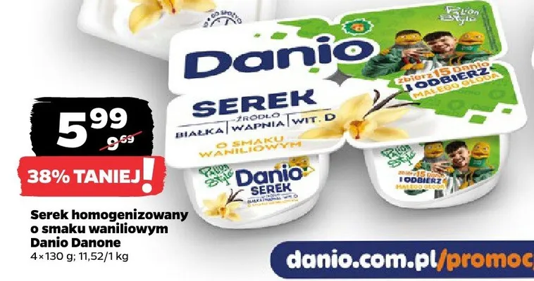 Serek homogenizowany o smaku waniliowym Danio Danone 4-pak promocja w Netto