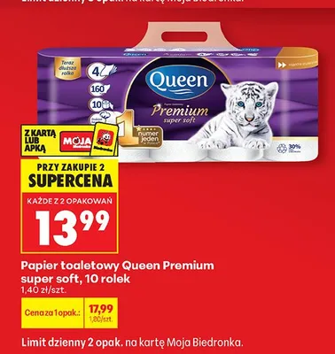 Papier toaletowy Queen Premium super soft promocja w Biedronka