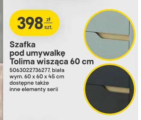 Szafka pod umywalkę Tolima wisząca 60x60x45 cm biała promocja w Castorama
