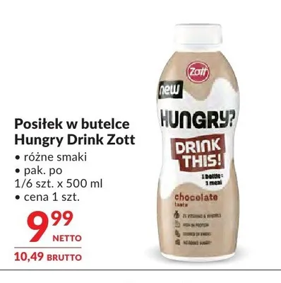 Posiłek w butelce Hungry Drink Zott promocja w Makro