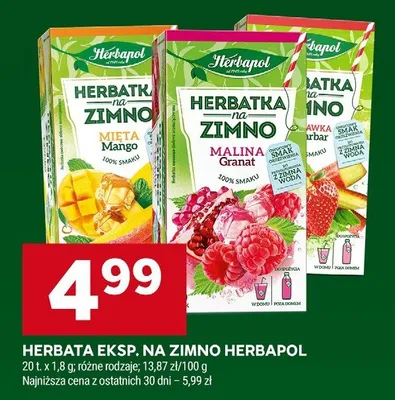 Herbatka ekspresowa na zimno Herbapol malina granat promocja w Stokrotka