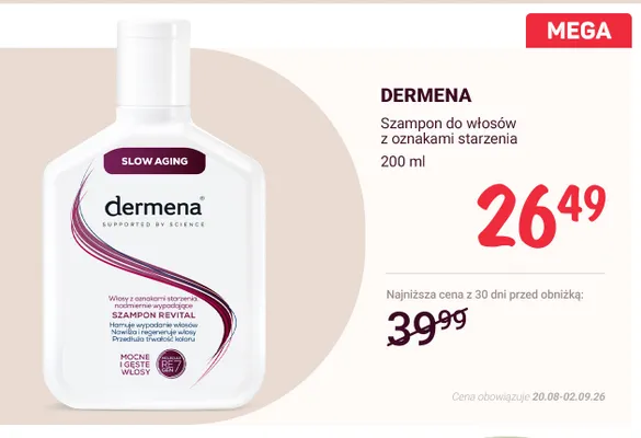 Szampon do włosów Dermena z oznakami starzenia promocja w Rossmann