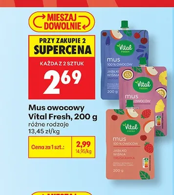 Mus owocowy Vital Fresh jabłko wiśnia jagoda promocja w Biedronka