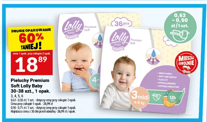 Pieluchy Premium Soft Lolly Baby rozmiar 4 promocja w Twój Market