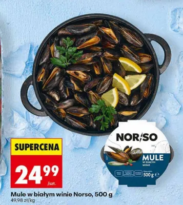 Mule w białym winie Norso promocja w Biedronka