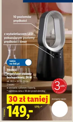 Wentylator stołowy bezłopatkowy TRONIC promocja w Lidl