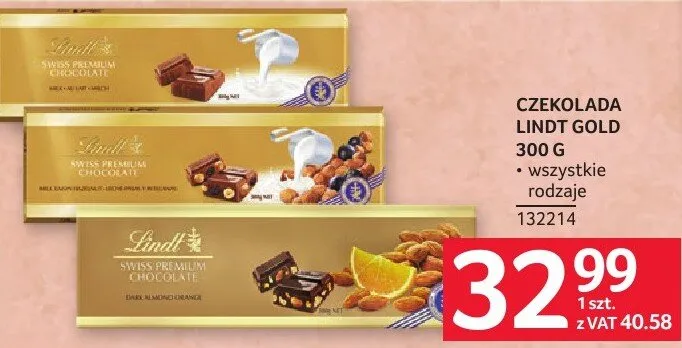 Czekolada Lindt 300 g wszystkie rodzaje promocja w Selgros