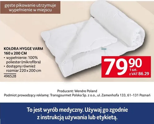 Kołdra HYGGE VARM 160 x 200 CM promocja w Selgros