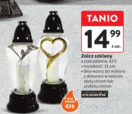Znicz szklany Płomyk promocja w Intermarche