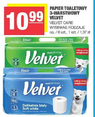 Papier toaletowy 3-warstwowy Velvet promocja w SPAR