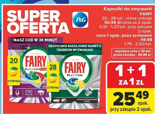 Kapsułki do zmywarki Fairy Platinum różne rodzaje promocja w Carrefour Market