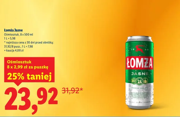 Piwo Łomża Jasne 8 x 500 ml promocja w Lidl