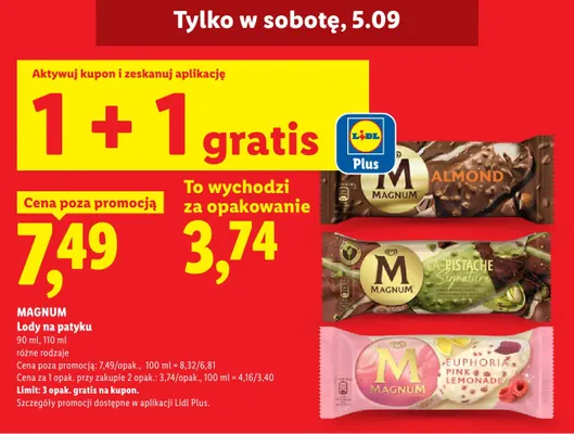Lody na patyku Almond Magnum promocja w Lidl